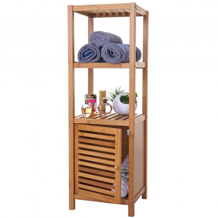 Badregal HWC-B18, Badezimmer Badschrank Standregal mit Tr, Bambus ~ 80x36x34cm