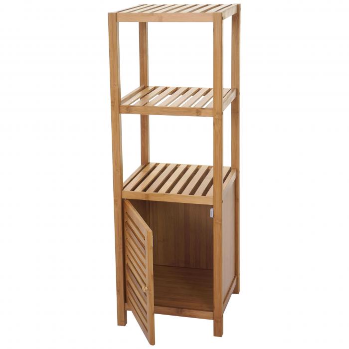 Badregal HWC-B18, Badezimmer Badschrank Standregal mit Tr, Bambus ~ 110x36x34cm