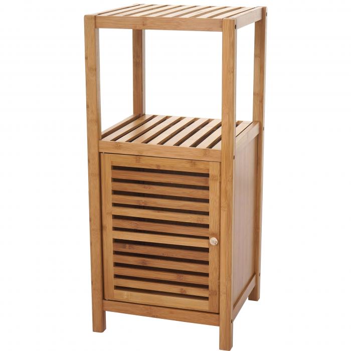 Badregal HWC-B18, Badezimmer Badschrank Standregal mit Tr, Bambus ~ 80x36x34cm