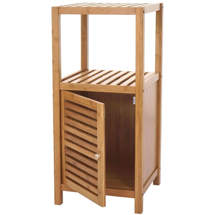 Badregal HWC-B18, Badezimmer Badschrank Standregal mit Tr, Bambus ~ 80x36x34cm