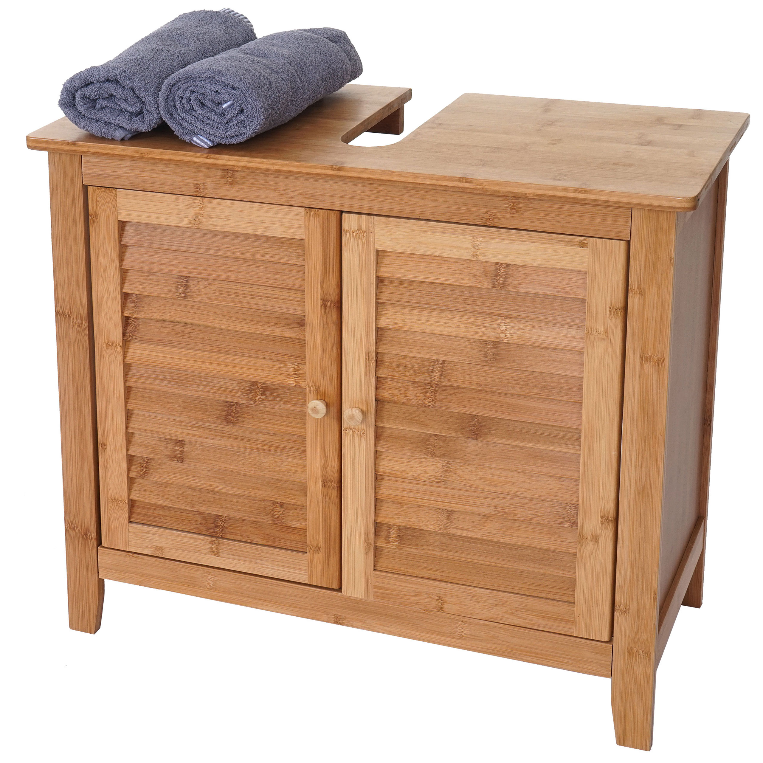 Waschbeckenunterschrank HWC-B18, Badezimmer Badschrank, Bambus ~ 60x67x30cm  von Heute-Wohnen