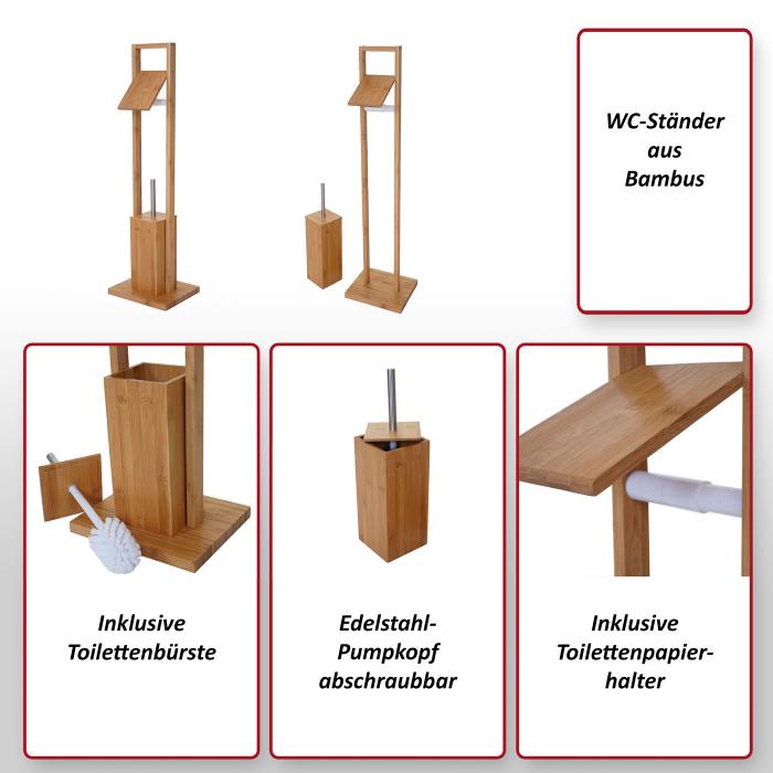 WC-Papierhalter HWC-B18, Klopapierhalter Toilettenrollenhalter Toilettenbrste, Bambus