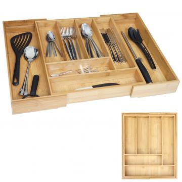 Besteckkasten HWC-B20, Schubladeneinsatz Geschirrkasten, Bambus variabel 35-58x45cm