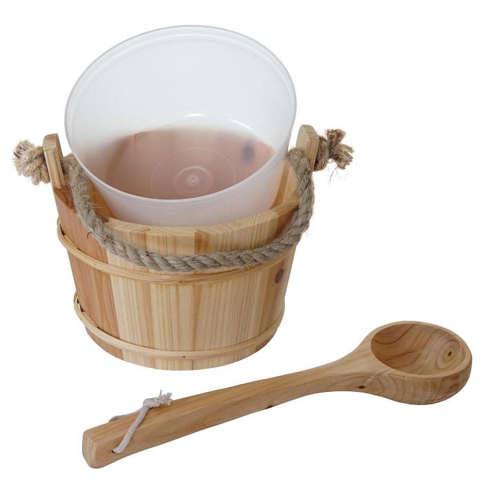 Saunakbel mit Einsatz HWC-B26, Saunazubehr Saunaeimer Saunakelle Aufguss, Kiefernholz 3,5 L ~ hell-braun