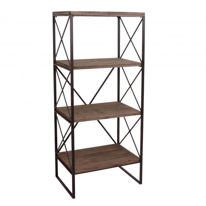 Bcherregal HWC-C10, Standregal Wohnregal, Echtholz Metall ~ 4 Ebenen, 142x60cm