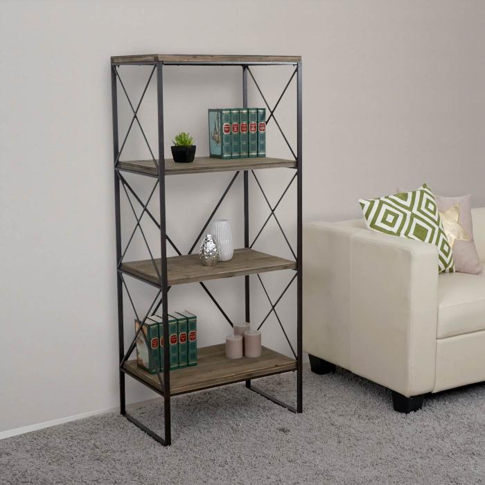 Bcherregal HWC-C10, Standregal Wohnregal, Echtholz Metall ~ 4 Ebenen, 142x60cm