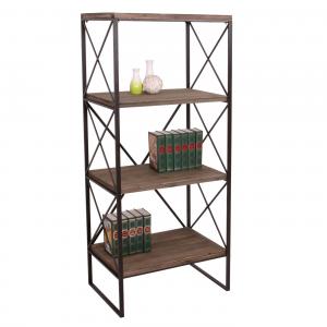 Bcherregal HWC-C10, Standregal Wohnregal, Echtholz Metall ~ 4 Ebenen, 142x60cm