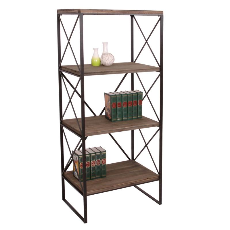 Bcherregal HWC-C10, Standregal Wohnregal, Echtholz Metall ~ 4 Ebenen, 142x60cm