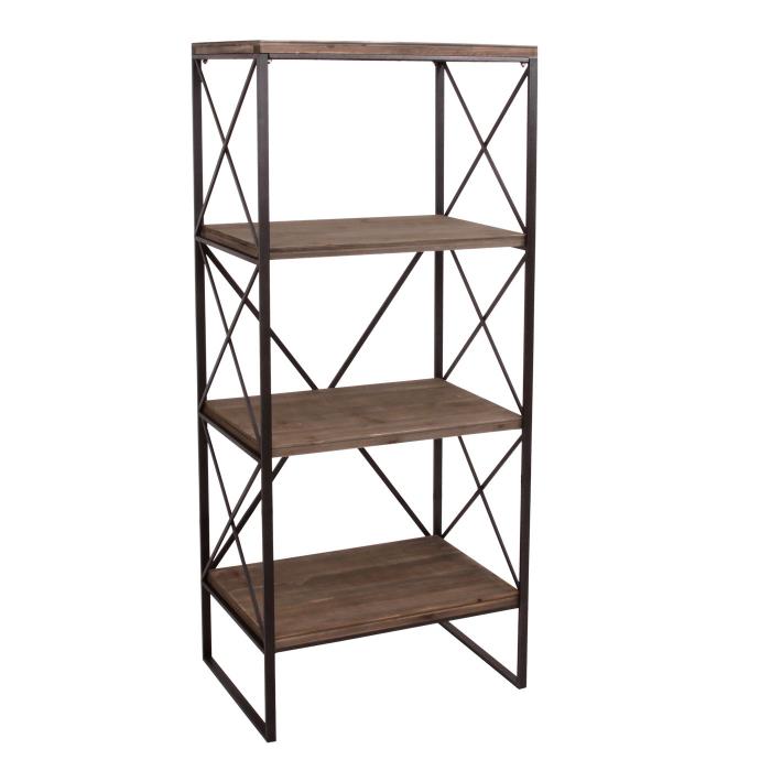 Bcherregal HWC-C10, Standregal Wohnregal, Echtholz Metall ~ 4 Ebenen, 142x60cm
