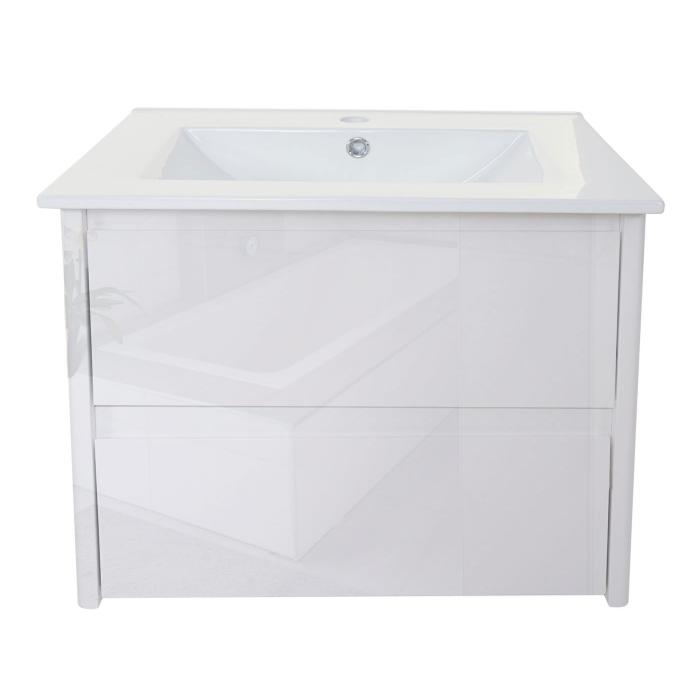 Waschbecken + Unterschrank HWC-B19, Waschbecken Waschtisch Badezimmer, hochglanz 50x60cm ~ wei