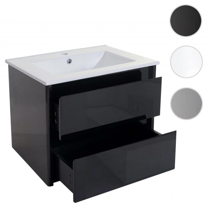 Waschbecken + Unterschrank HWC-B19, Waschbecken Waschtisch Badezimmer, hochglanz 50x60cm ~ schwarz