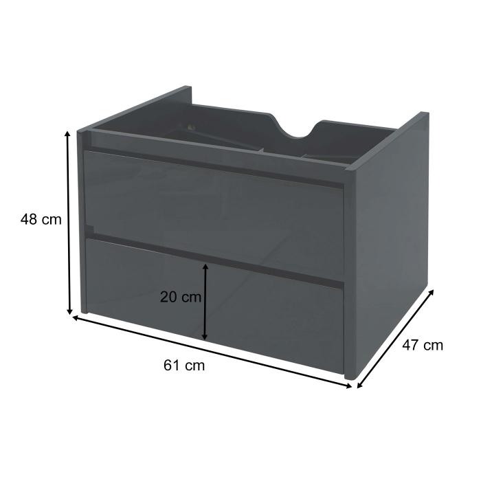 B-Ware (Lackierfehler SK1) | Waschbeckenunterschrank HWC-B19 Waschtischunterschrank hochglanz Softclose 50x60cm~ schwarz