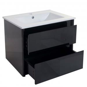 Waschbecken + Unterschrank HWC-B19, Waschbecken Waschtisch Badezimmer, hochglanz 50x60cm ~ schwarz