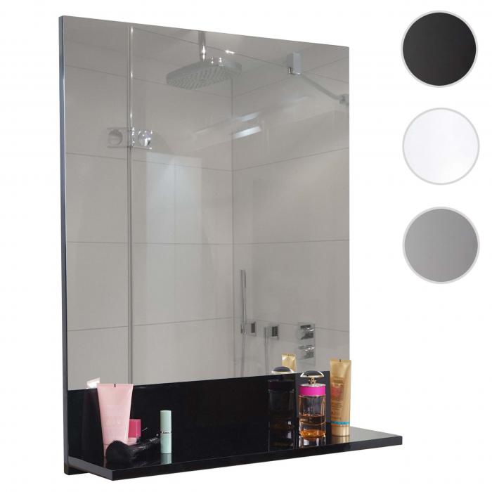 Wandspiegel mit Ablage HWC-B19, Badspiegel Badezimmer, hochglanz 75x60cm ~ schwarz