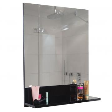 Wandspiegel mit Ablage HWC-B19, Badspiegel Badezimmer, hochglanz 75x60cm ~ schwarz