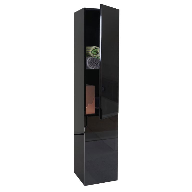 Hngeschrank HWC-B19, Midischrank Hochschrank Badezimmer Badmbel, hochglanz 150x30cm ~ schwarz
