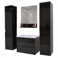 Badezimmerset XL HWC-B19, Waschtisch Wandspiegel 2x Hängeschrank, hochglanz ~ schwarz