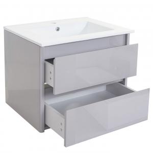 Waschbecken + Unterschrank HWC-B19, Waschbecken Waschtisch Badezimmer, hochglanz 50x60cm ~ grau