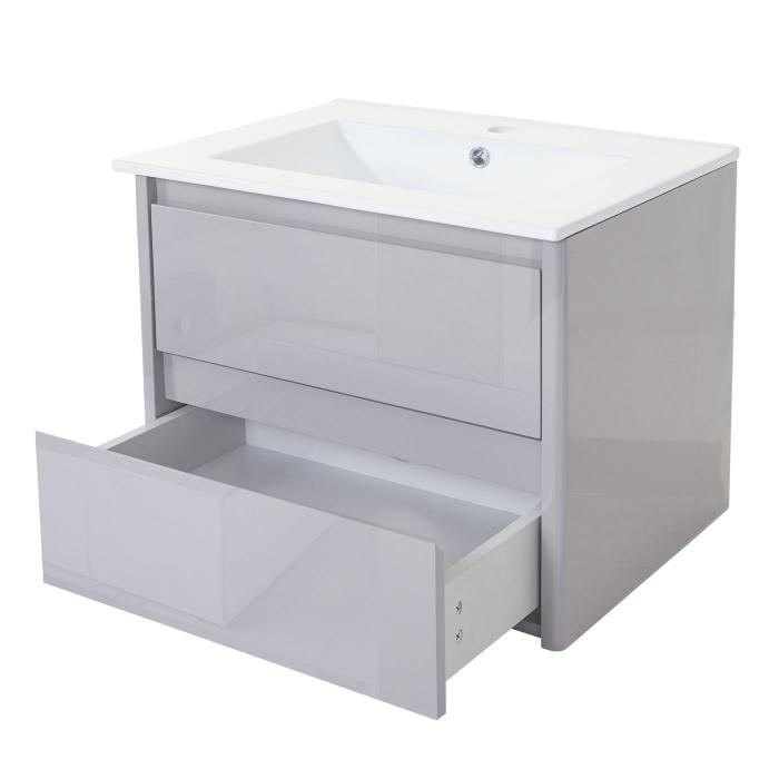 Waschbecken + Unterschrank HWC-B19, Waschbecken Waschtisch Badezimmer, hochglanz 50x60cm ~ grau