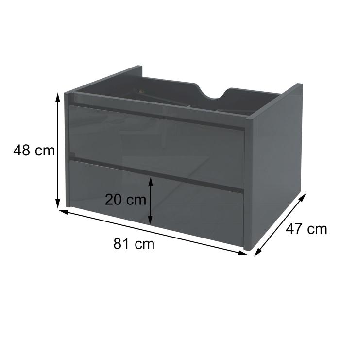 B-Ware (Front zerkratzt SK2) | Waschbeckenunterschrank HWC-B19, Waschtisch Bad, hochglanz Soft-Close 50x80cm ~ schwarz