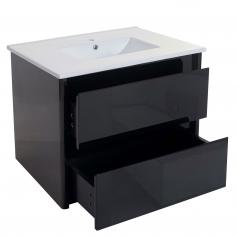 Waschbecken + Unterschrank HWC-B19, Waschbecken Waschtisch Badezimmer, hochglanz 50x80cm ~ schwarz