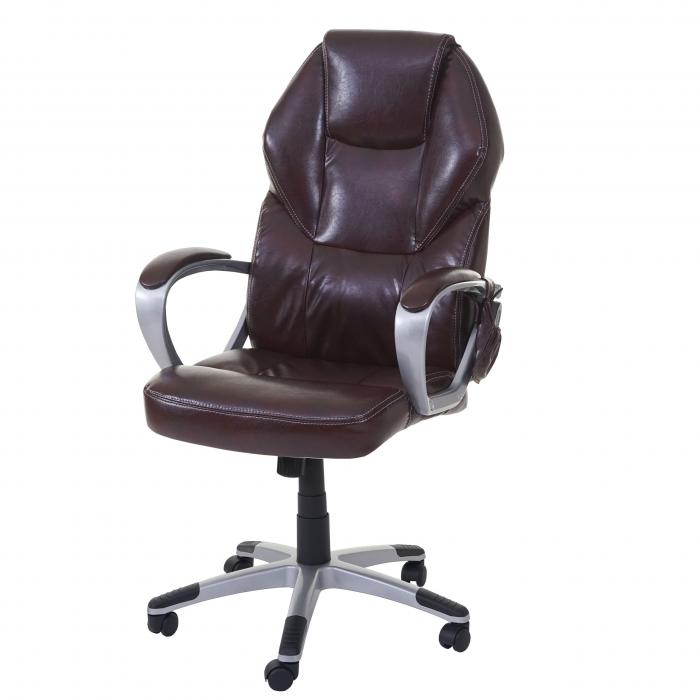 Massage-Bürostuhl HWC-A69, Drehstuhl Chefsessel, Heizfunktion Massagefunktion Kunstleder ~ bordeaux