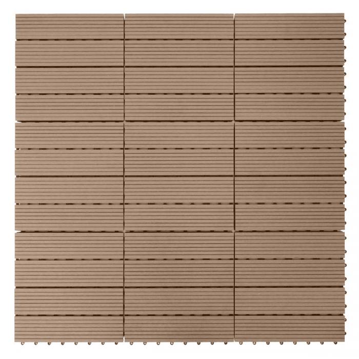 WPC Bodenfliese Rhone, Holzoptik Balkon/Terrasse, 11x je 30x30cm = 1qm ~ Premium, teak linear