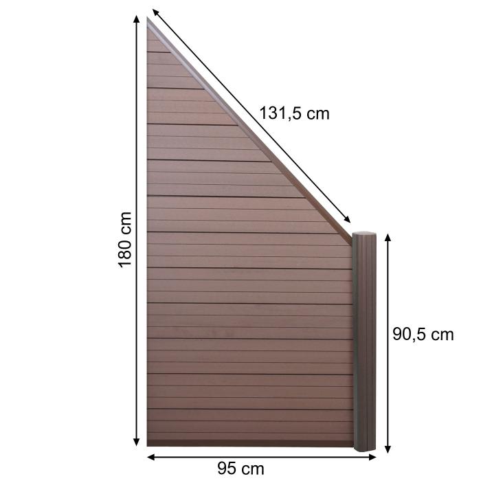 WPC-Sichtschutz Sarthe, Windschutz Zaun, Alu-Pfosten ~ Erweiterungselement schrg rechts, 0,95m braun