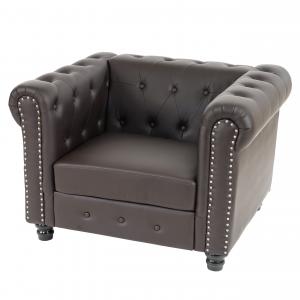 Luxus Sessel Loungesessel Relaxsessel Chesterfield Kunstleder ~ runde Fe, braun