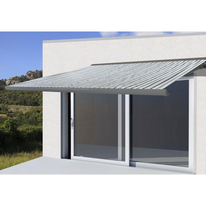 Elektrische Kassettenmarkise T122, Markise Vollkassette 4x3m ~ Polyester Grau/Wei, Rahmen grau