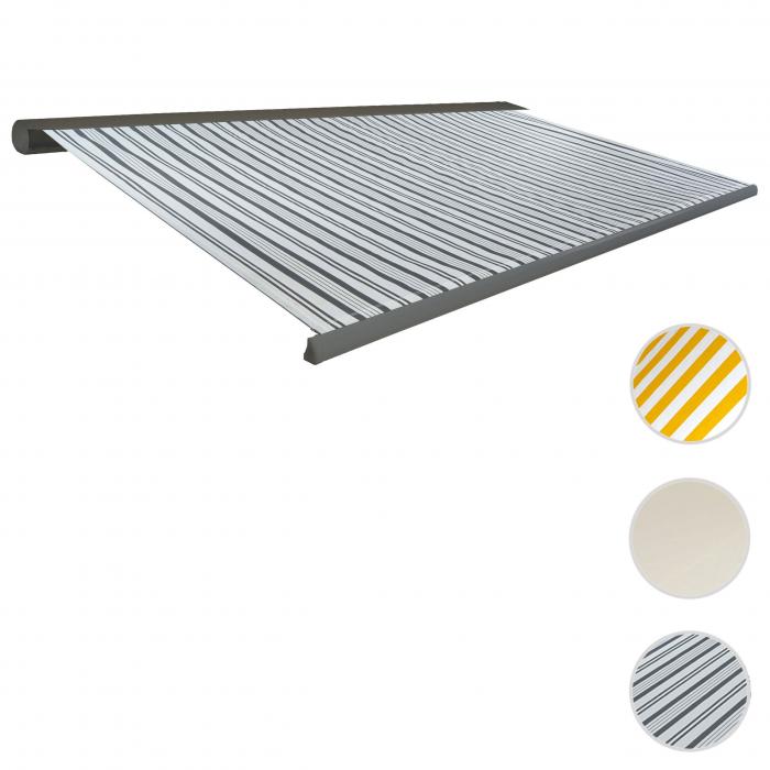 Elektrische Kassettenmarkise T122, Markise Vollkassette 4x3m ~ Polyester Grau/Wei, Rahmen grau