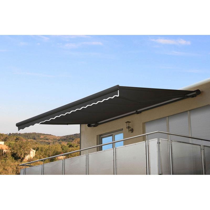 Elektrische Kassetten-Markise T122, Vollkassette Volant 4x3m ~ Polyester Anthrazit, anthrazit