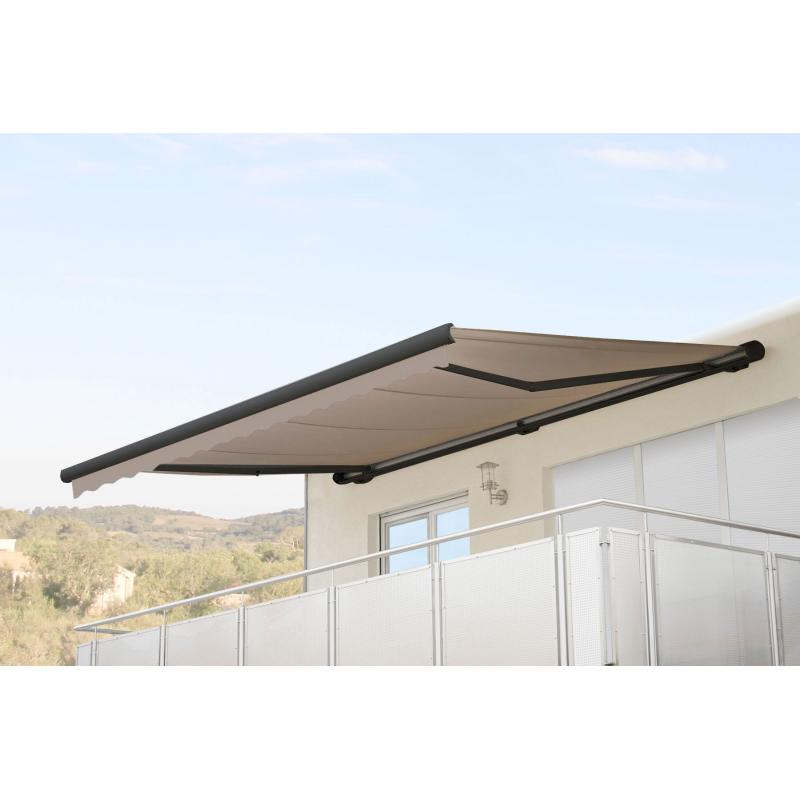 Elektrische Kassetten-Markise T122, Vollkassette Volant 4x3m ~ Polyester Sand, anthrazit