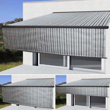 Elektrische Vollkassetten-Markise T124, 5x3m ausfahrbarer Volant ~ Polyester Grau/Wei, anthrazit