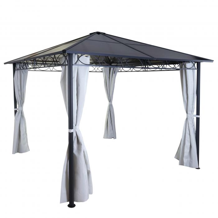 Pergola HWC-C42, Garten Pavillon, stabiles 6cm-Gestell + Schiebedach ~ 3x3m  creme von Heute-Wohnen