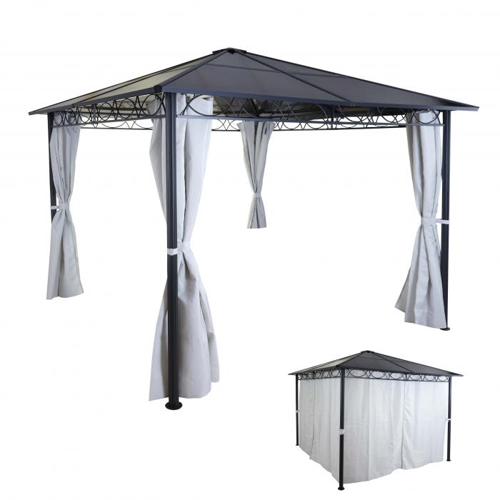 Hardtop Pergola HWC-C77, Garten Pavillon, Kunststoff-Dach Seitenwand Alu hellgrau 3x3m