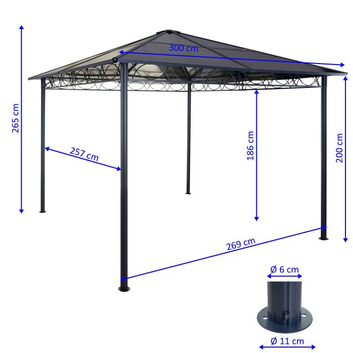 Hardtop Pergola HWC-C77, Garten Pavillon, Kunststoff-Dach Seitenwand Alu hellgrau 3x3m