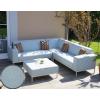 Alu-Garten-Garnitur HWC-C47, Sofa, Outdoor Stoff/Textil ~ blau mit Ablage, Kissen braun