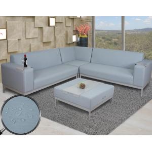 Ecksofa HWC-C47, Sofa Loungesofa Couch, Stoff/Textil Indoor wasserabweisend 245cm ~ blau mit Ablage