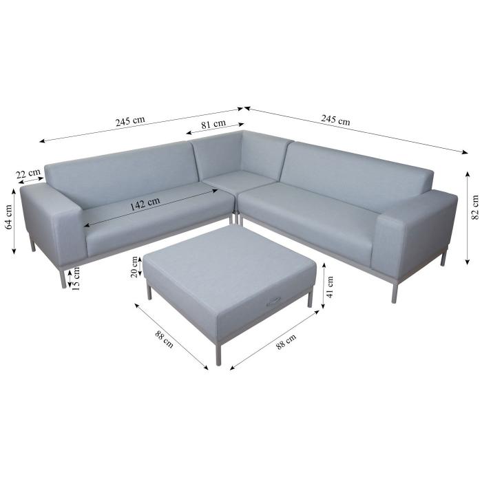 Alu-Garten-Garnitur HWC-C47, Sofa, Outdoor Stoff/Textil ~ blau mit Ablage, ohne Kissen