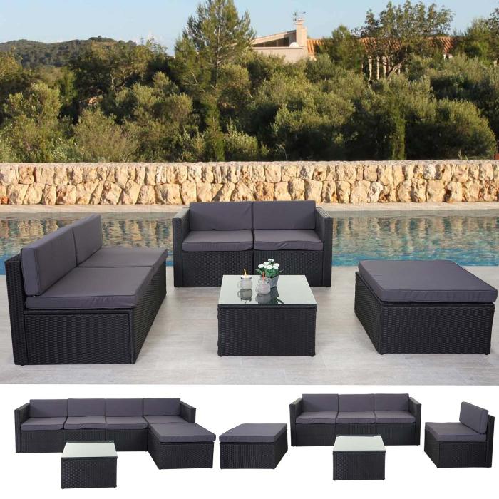 Poly-Rattan-Garnitur HWC-D24, Garten-/Lounge-Set Sofa ~ anthrazit, Polster dunkelgrau