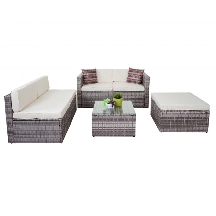 Poly-Rattan-Garnitur HWC-D24, Garten-/Lounge-Set Sofa ~ anthrazit, Polster grau