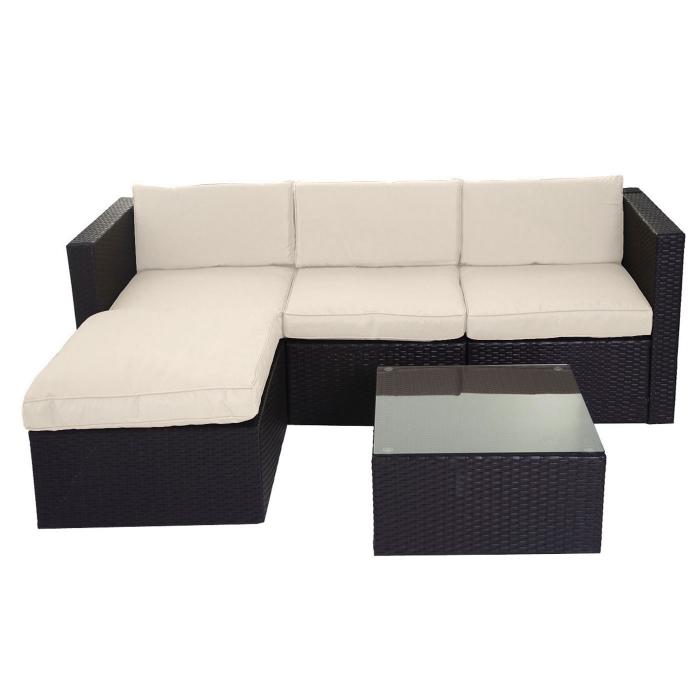 Poly-Rattan-Garnitur HWC-D28, Gartengarnitur Sofa Set ~ braun, Polster creme ohne Deko-Kissen/Abdeckung