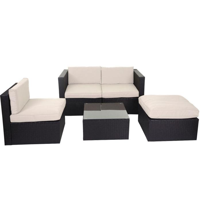 Poly-Rattan-Garnitur HWC-D28, Gartengarnitur Sofa Set ~ braun, Polster creme ohne Deko-Kissen/Abdeckung