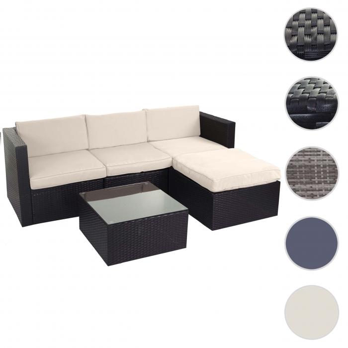 Poly-Rattan-Garnitur HWC-D28, Gartengarnitur Sofa Set ~ braun, Polster creme ohne Deko-Kissen/Abdeckung