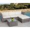 Poly-Rattan-Garnitur HWC-D28, Gartengarnitur Sofa Set ~ grau, Polster creme ohne Deko-Kissen/Abdeckung