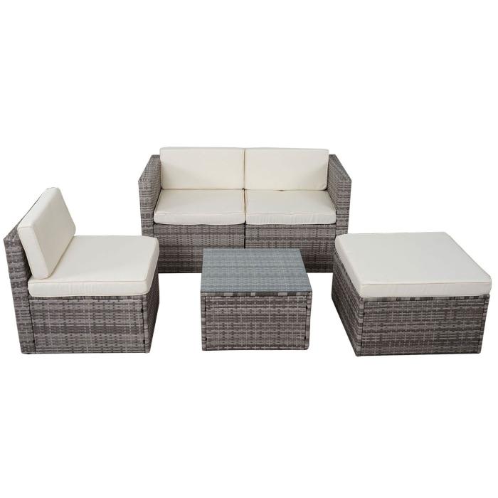Poly-Rattan-Garnitur HWC-D28, Gartengarnitur Sofa Set ~ grau, Polster creme ohne Deko-Kissen/Abdeckung