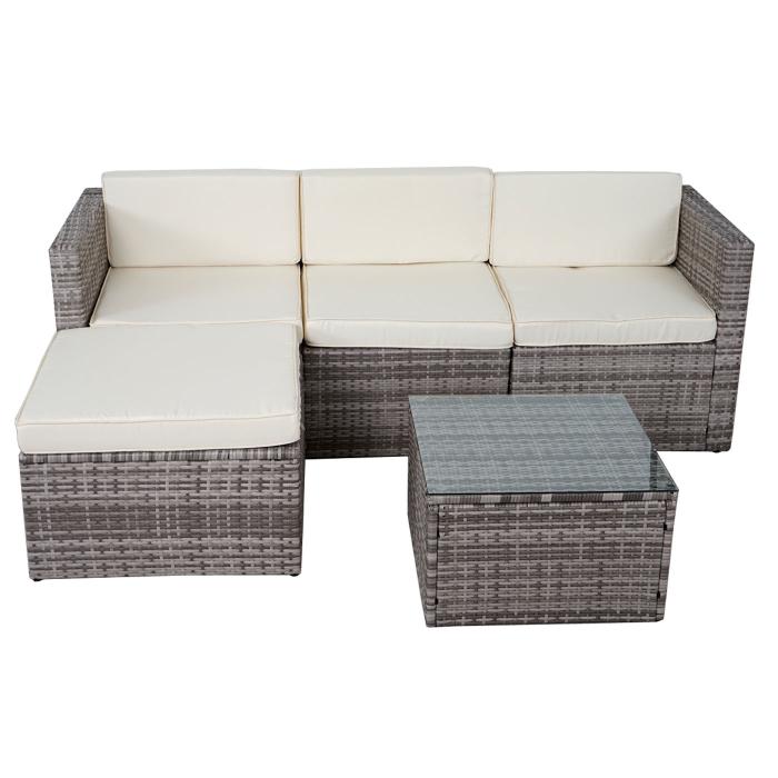 Poly-Rattan-Garnitur HWC-D28, Gartengarnitur Sofa Set ~ grau, Polster creme ohne Deko-Kissen/Abdeckung