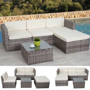 Poly-Rattan-Garnitur HWC-D28, Gartengarnitur Sofa Set ~ grau, Polster creme ohne Deko-Kissen/Abdeckung