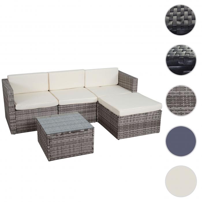 Poly-Rattan-Garnitur HWC-D28, Gartengarnitur Sofa Set ~ grau, Polster creme ohne Deko-Kissen/Abdeckung